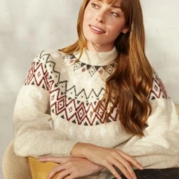 UpWest Fair Isles Crewneck Sweater, cream - Picture 1 of 6